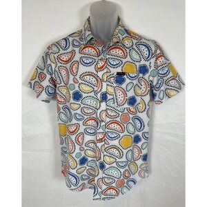 MURAL men's Size S Button Down Short Sleeve Fruit Print Shirt Colorful Stretch
